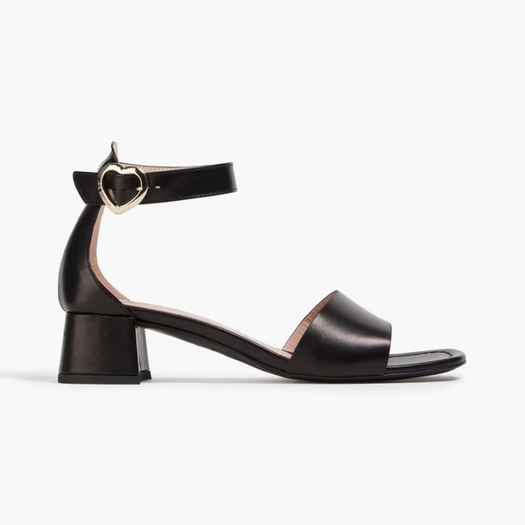 Moschino Shoes - Moschino Love Heart Buckle Leather Block Heels Sandals 39 Black NIB